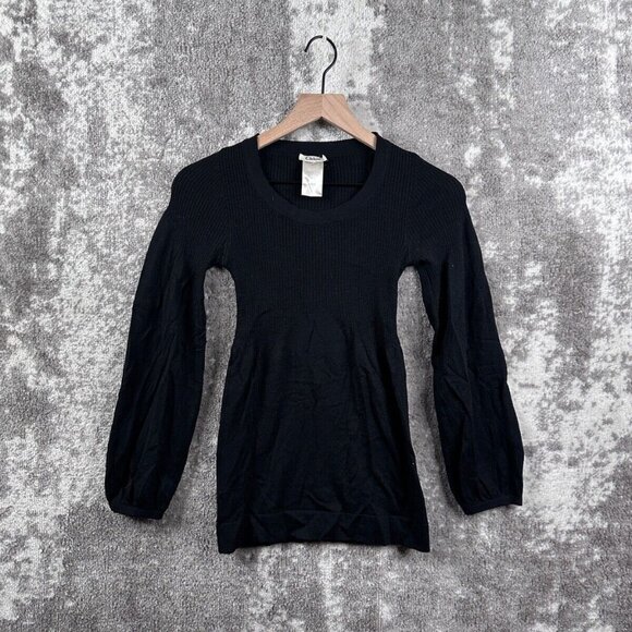 Chloé Top US Small Womens Black Balloon Sleeve Ribbed Wool Knit Pullover Fitted - Picture 1 of 6